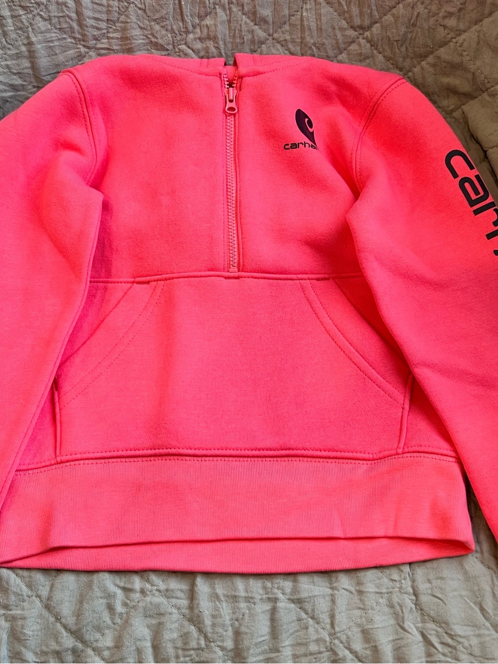 Carhartt Kids Pink Half-Zip Hooded Sweatshirt - Picture 4 of 4